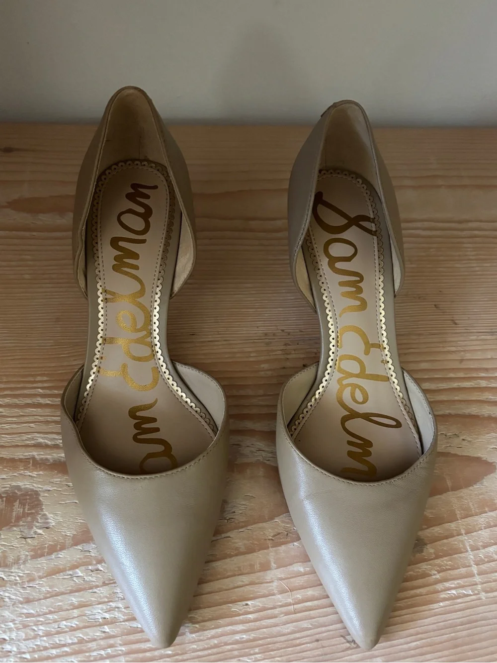 Sam Edelman Taupe Leather D'Orsay Pointed Pumps